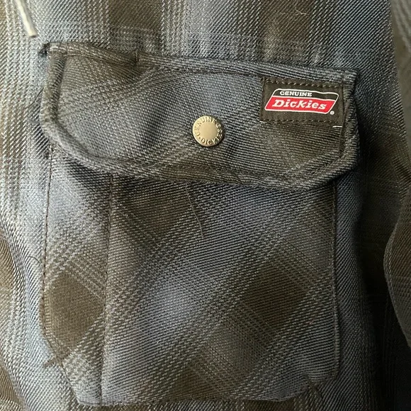 Dickies Blue and Black Plaid Men's hooded fleece lined Jacket - Picture 2 of 7